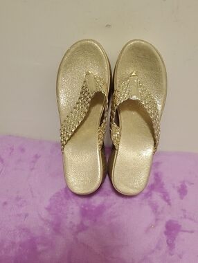 Pretty Angel Metallic Gold Woven Thong Sandals